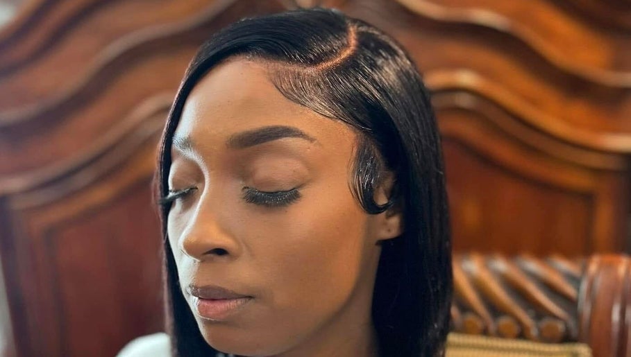 Close-up of sleek hairstyle at Beautified By Ashiunna in Yazoo City, Mississippi, US.