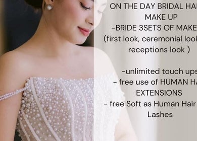 Bride in pearl gown at CHIC STATION MAKE UP, Davao City, showcasing bridal hair and makeup services.