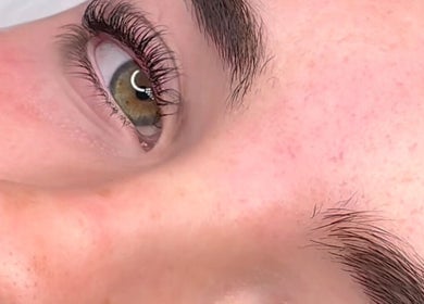 Close-up of well-groomed eyebrows and lashes at Blink Beauty, County Kildare, IE.