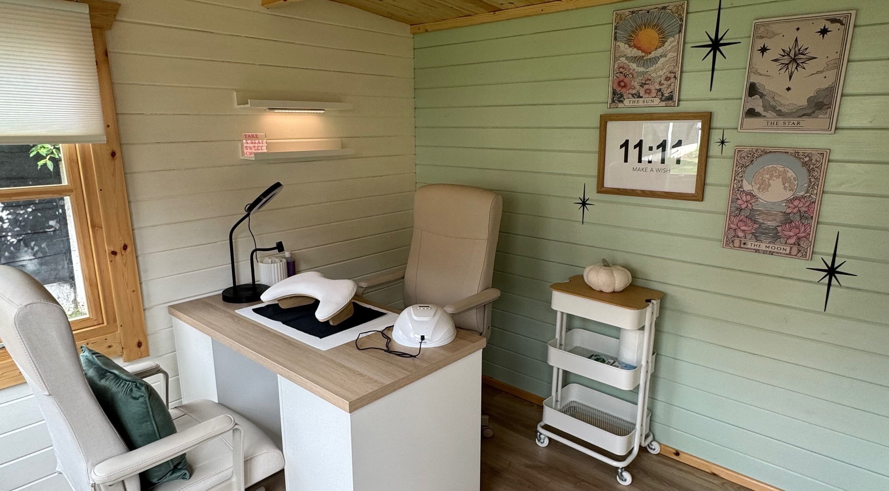 Inviting nail studio at Nails by Rachael in Eccles, England, GB with cozy chairs and artistic wall decor.