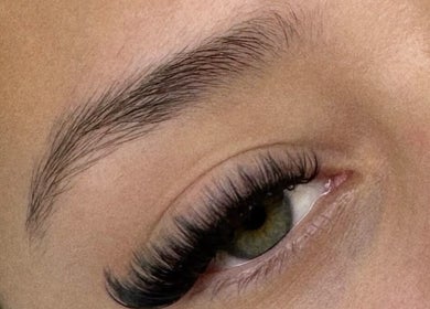 Close-up of eyelash extensions by Nazxlashes in Barking, England, GB. Showcasing lush, voluminous lashes.