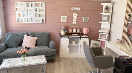 Charming interior of Pretty Hair Cabin in Stockton-on-Tees, England, with plush seating and decor.
