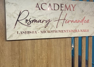 Sign of Academy Rosmary Hernandez showcasing services like lashista and nails in Kralendijk, Bonaire, BQ.