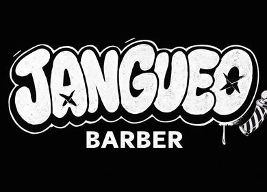 Logo de Jangueo Barber en Lanús, Provincia De Buenos Aires, AR con diseño estilizado en blanco y negro.