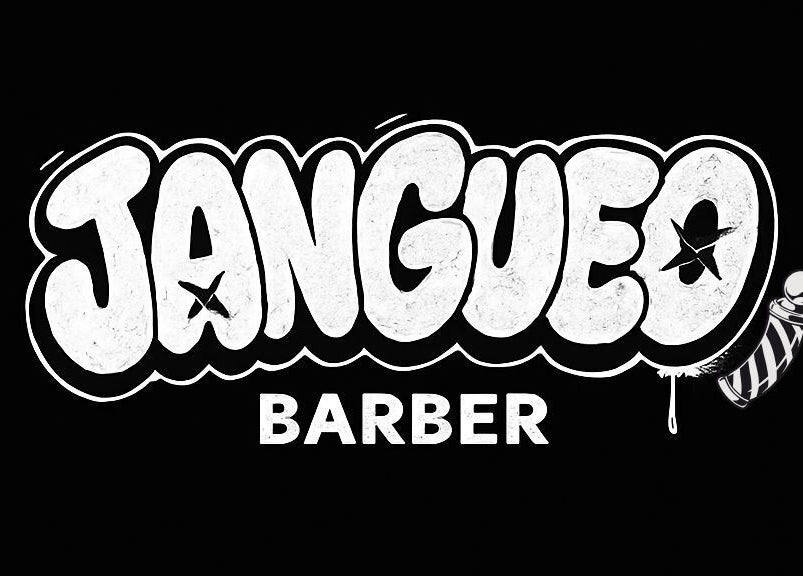 Logo de Jangueo Barber en Lanús, Provincia De Buenos Aires, AR con diseño estilizado en blanco y negro.