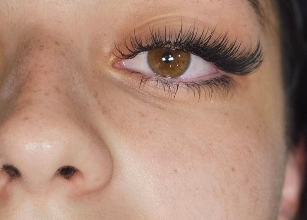 Close-up of expertly applied eyelash extensions at Creative Brows and Lashes, Orange, New South Wales, AU.