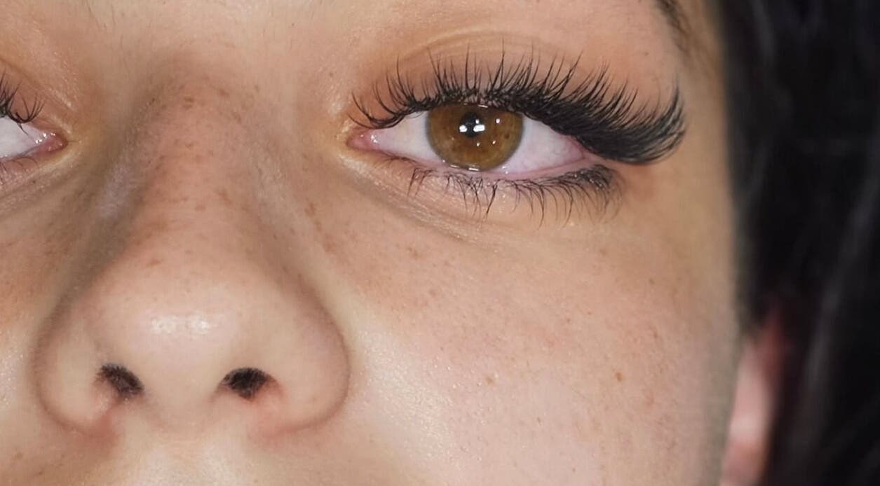 Close-up of expertly applied eyelash extensions at Creative Brows and Lashes, Orange, New South Wales, AU.