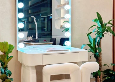Elegant beauty station with illuminated mirror at HighBrow | The Adelphi, Singapore, Singapore, SG.