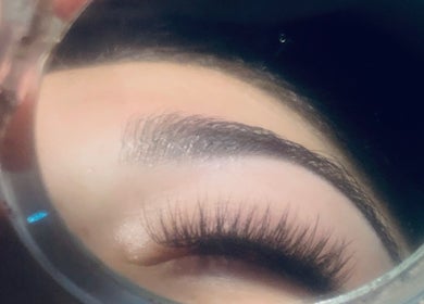 Close-up of beautifully enhanced eyelashes and eyebrows at Taylas Beauty Creations, Rustenburg, North West, ZA.