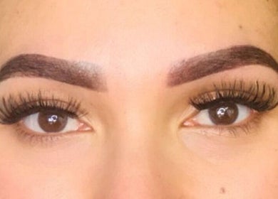 Close-up of perfectly shaped eyebrows and lashes at Taylas Beauty Creations, Rustenburg, North West, ZA.