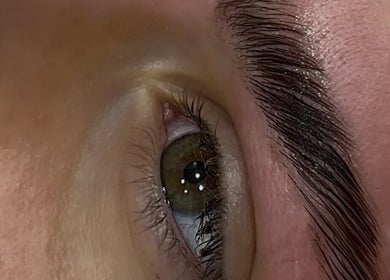 Close-up of perfectly groomed eyebrow at prettify by MJ, Sidcup, England, GB, showcasing beauty expertise.