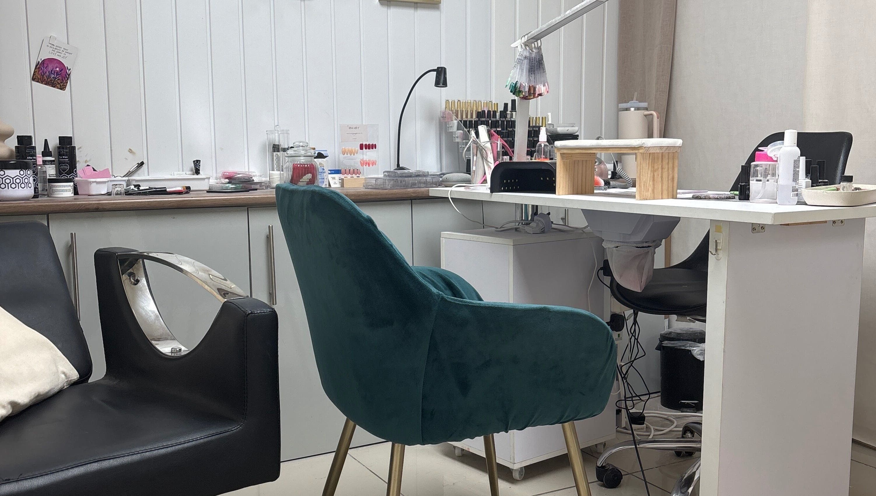 Cozy nail station at Be Happy Nails By Becca in Weldon, England, GB offering a chic and relaxing experience.