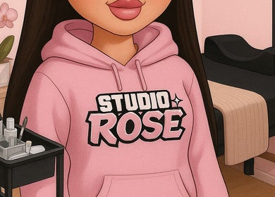 Roze hoodie met Studio Rose logo in beautystudio, Den Haag, Zuid-holland, NL.