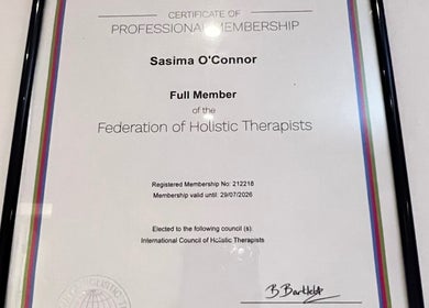 Certificate at Sasima Thai Massage Windsor highlighting professional membership, located in Windsor, England, GB.