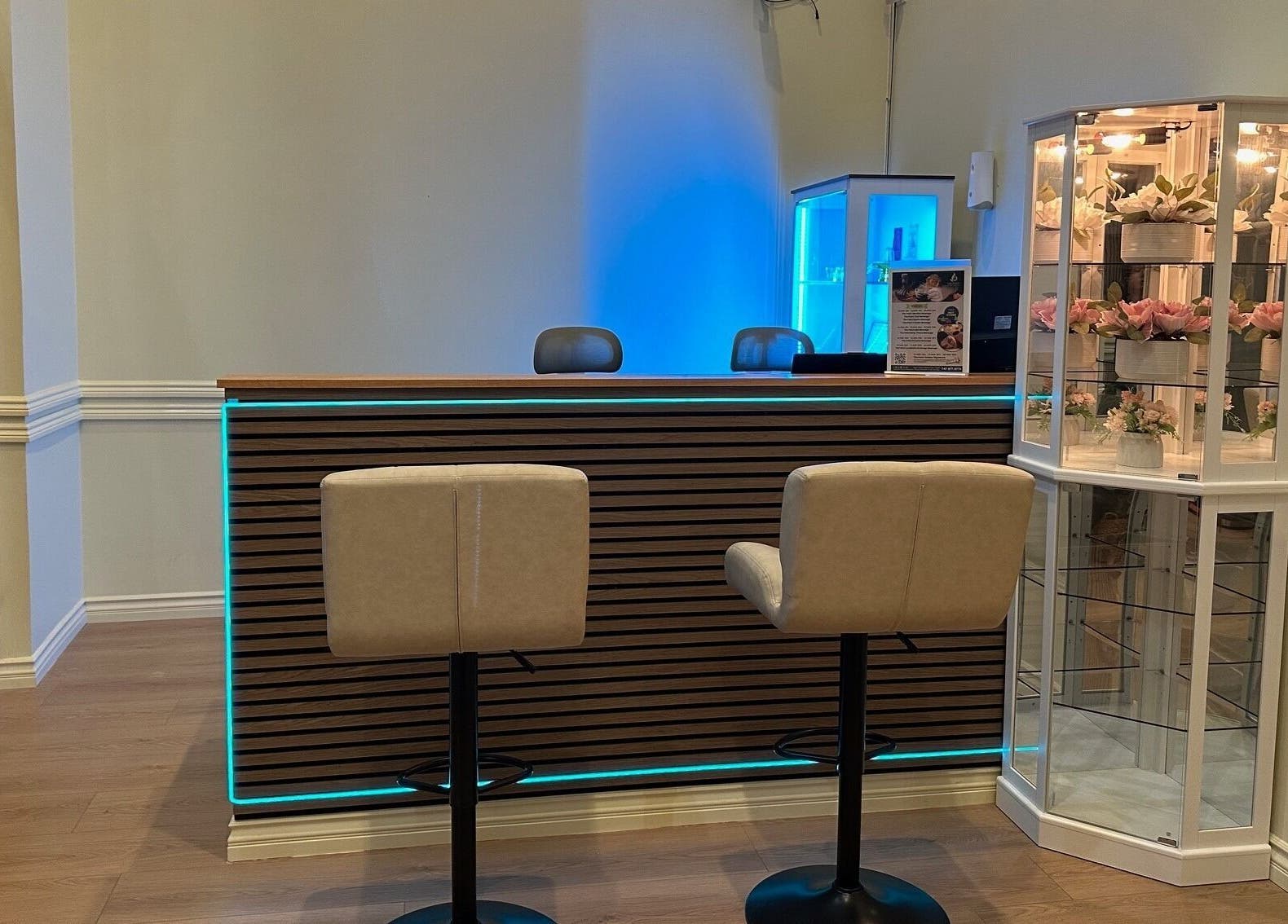 Reception area at The Point Wellness and Spa in Tarzana, California, US with stylish decor and comfortable seating.