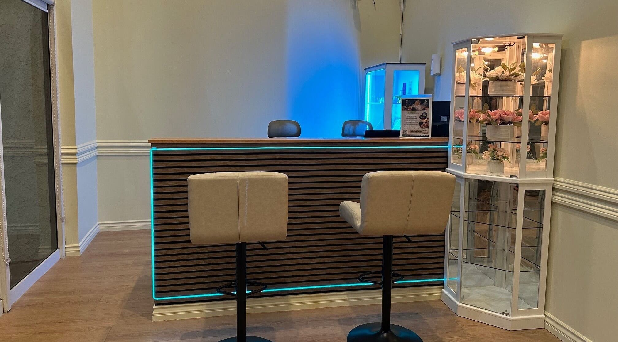 Reception area at The Point Wellness and Spa in Tarzana, California, US with stylish decor and comfortable seating.
