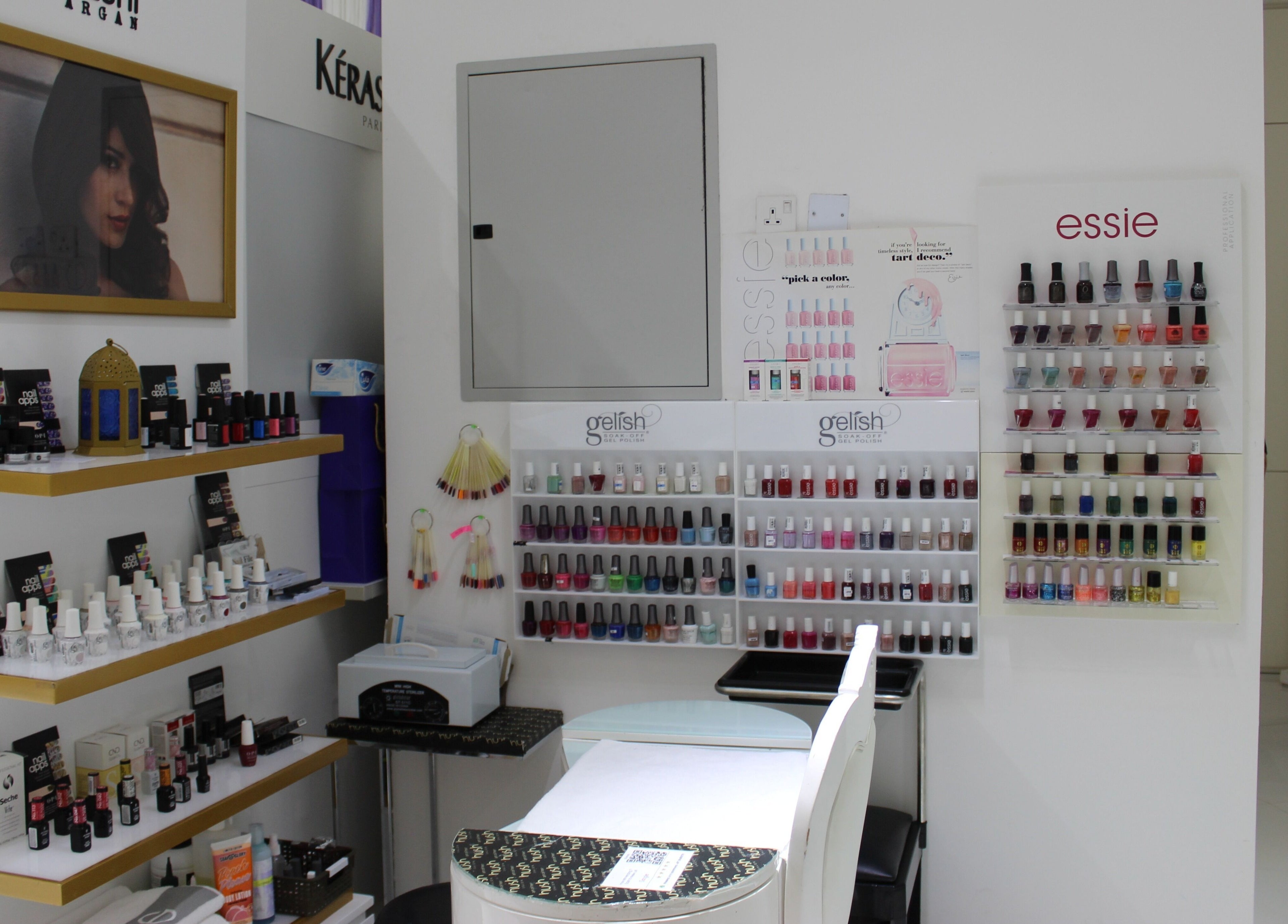 Nail polish display at Hush Salon Prive - Ladies Only & Moroccan Bath, Dubai, Dubai, AE.