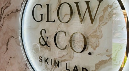 Elegant Glow&co. Skin Lab sign with marble design in Stockton-on-Tees, England, GB.