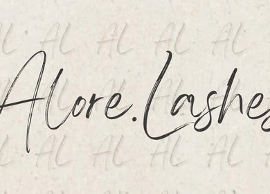 Alore.Lashes logo on a textured backdrop, representing beauty in Dagenham, England, GB.