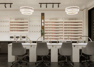 Luxurious interior of Pasea Nail & Spa in Bothell, Washington, US, featuring sleek nail stations and modern decor.