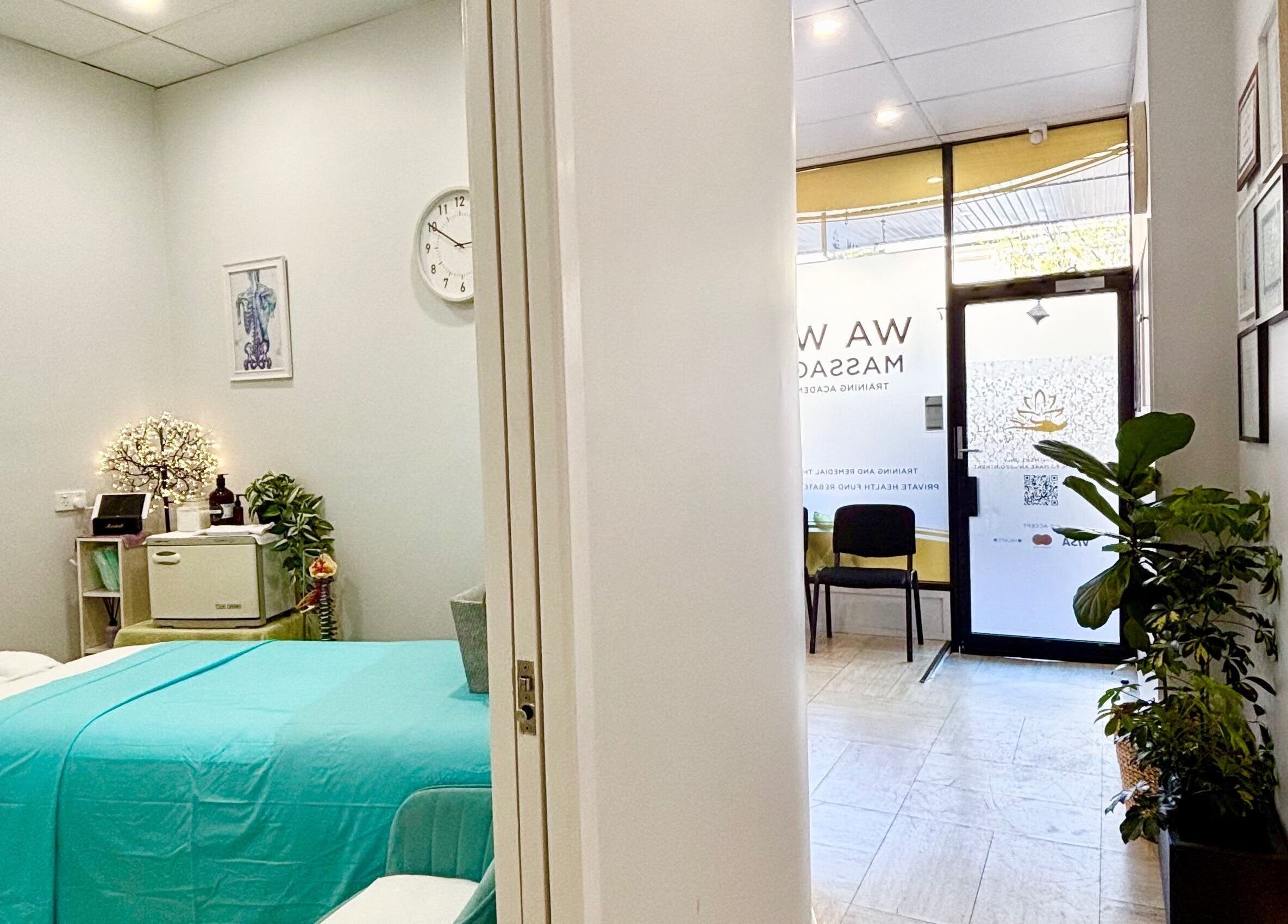 Relaxing massage room at WA WA Professional Massage Inverell, New South Wales, AU with calming decor.