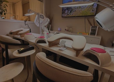 Modern nail station setup at Sasha.B.B.B Nail Studio in Boca Raton, Florida, US.