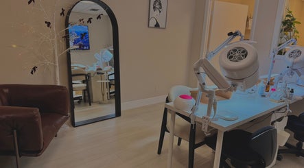 Elegant interior of Sasha.B.B.B Nail Studio in Boca Raton, Florida, US showcasing stylish decor and nail stations.