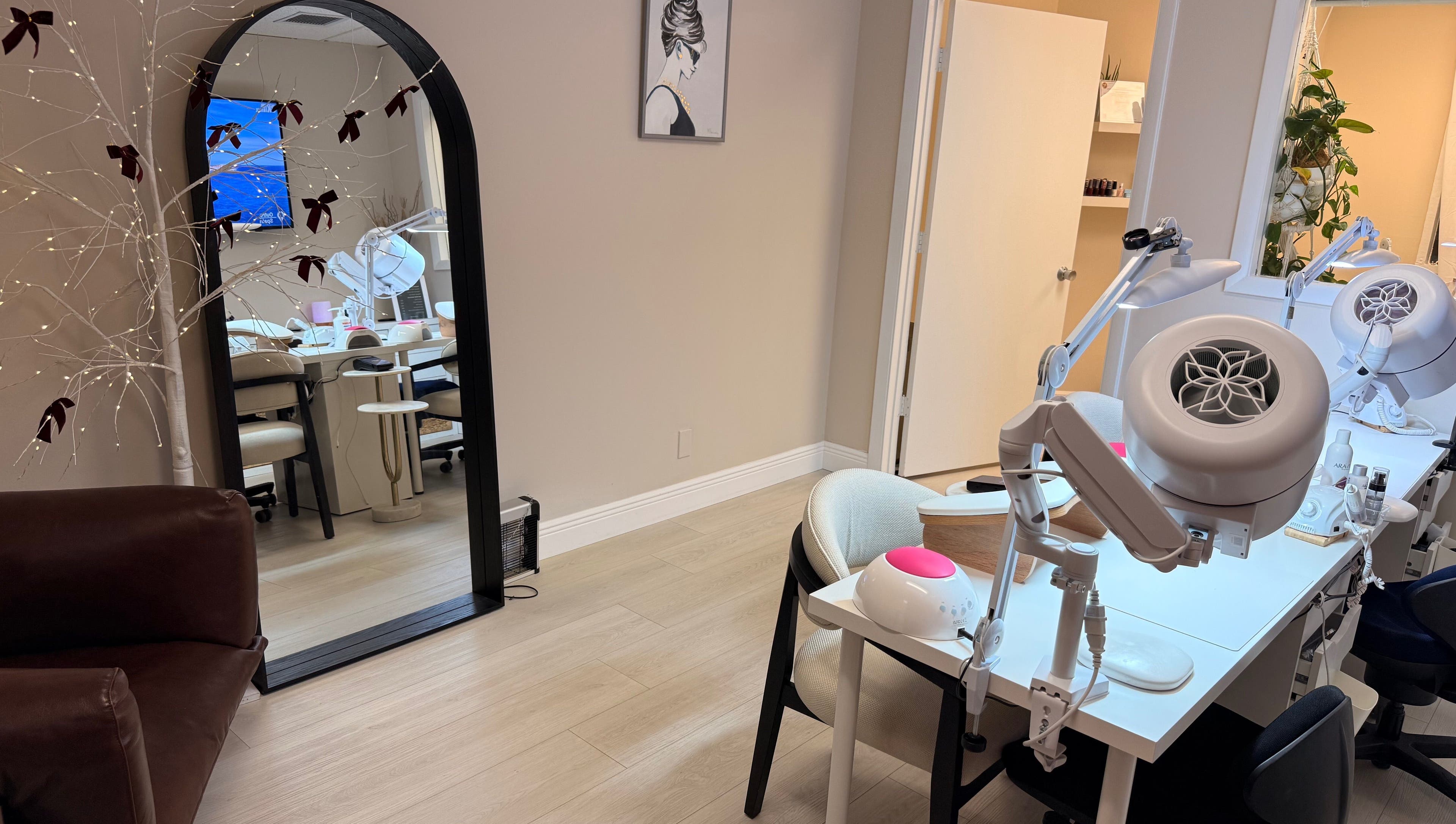 Modern interior of Sasha.B.B.B Nail Studio, showcasing sleek design and serene ambiance in Boca Raton, Florida, US.