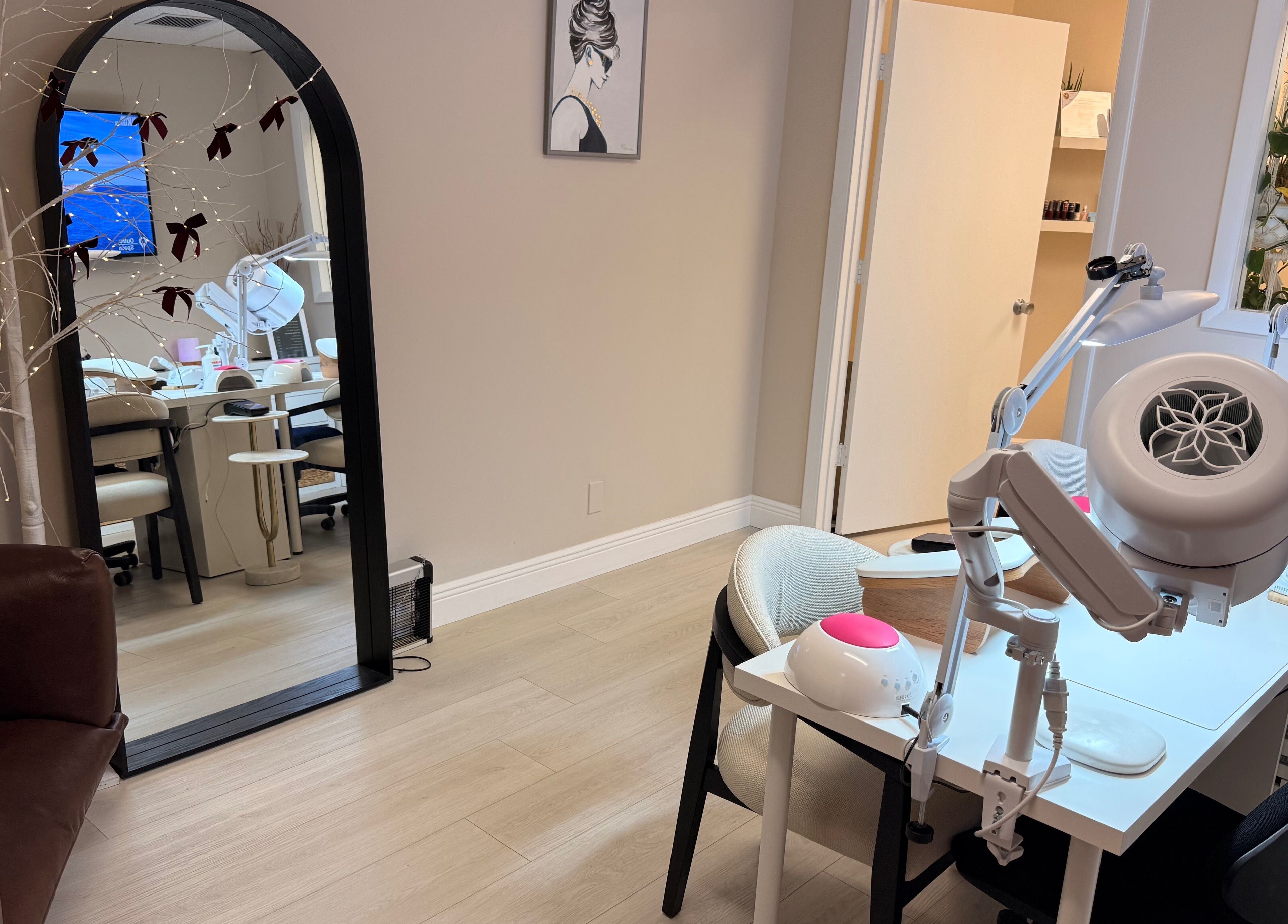 Modern interior of Sasha.B.B.B Nail Studio, showcasing sleek design and serene ambiance in Boca Raton, Florida, US.