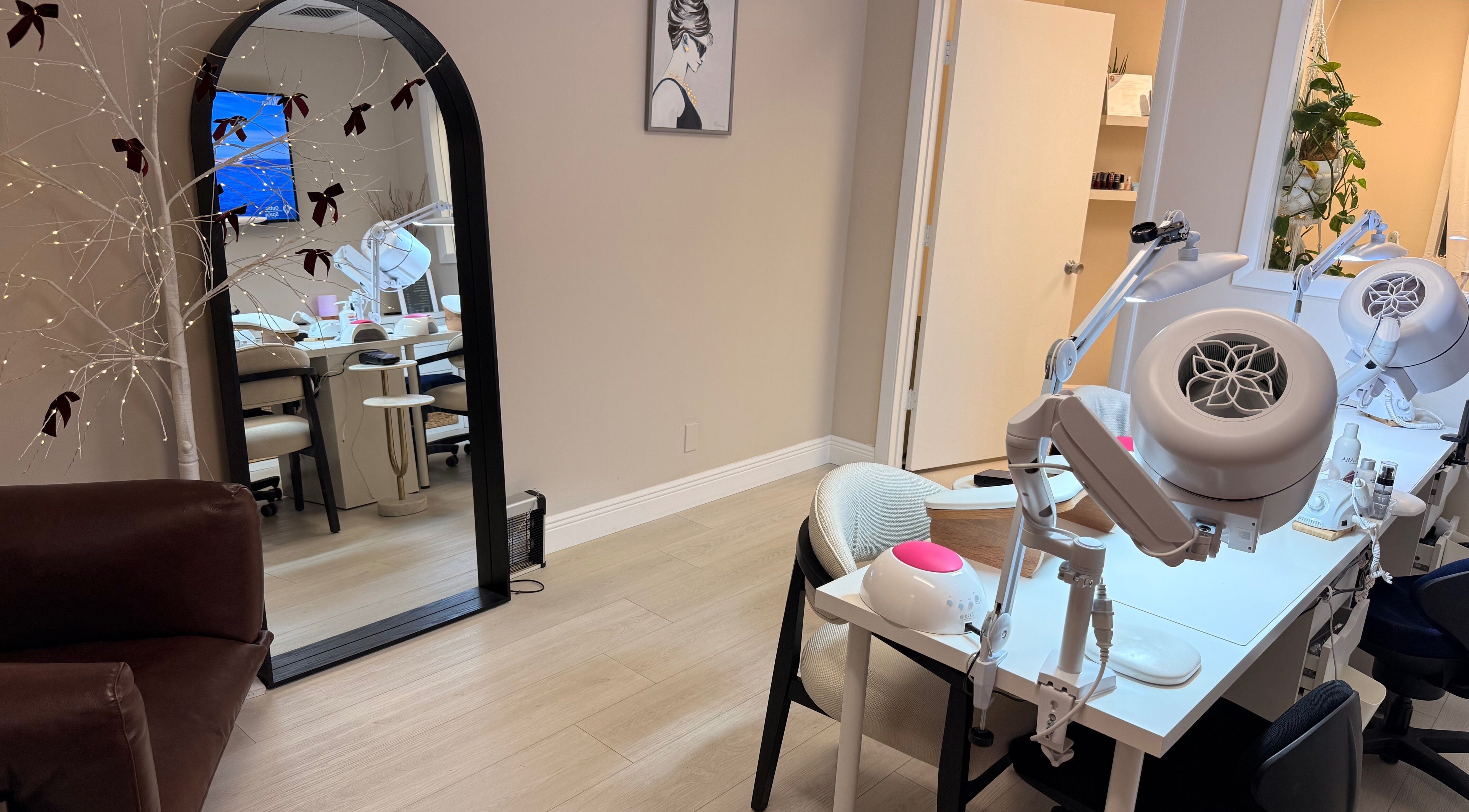 Modern interior of Sasha.B.B.B Nail Studio, showcasing sleek design and serene ambiance in Boca Raton, Florida, US.