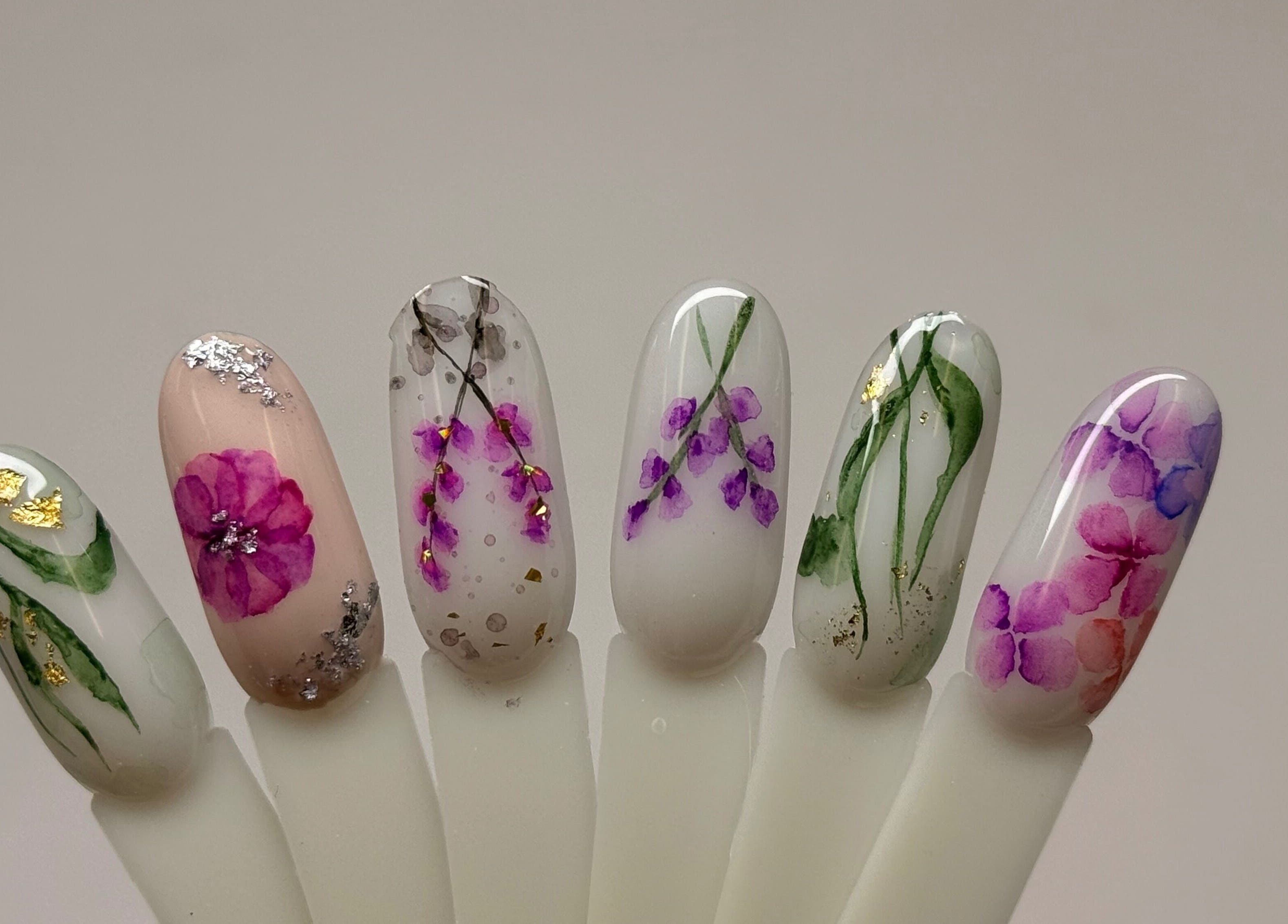 Intricate floral nail designs at Sasha.B.B.B Nail Studio in Boca Raton, Florida, US.