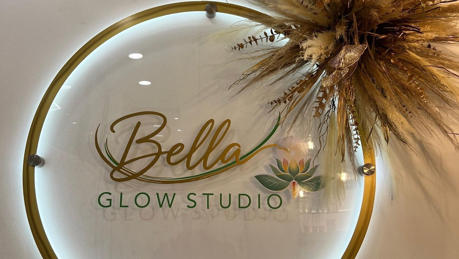 Elegant Bella Glow Studio sign with floral design in Windhoek, Khomas Region, NA.