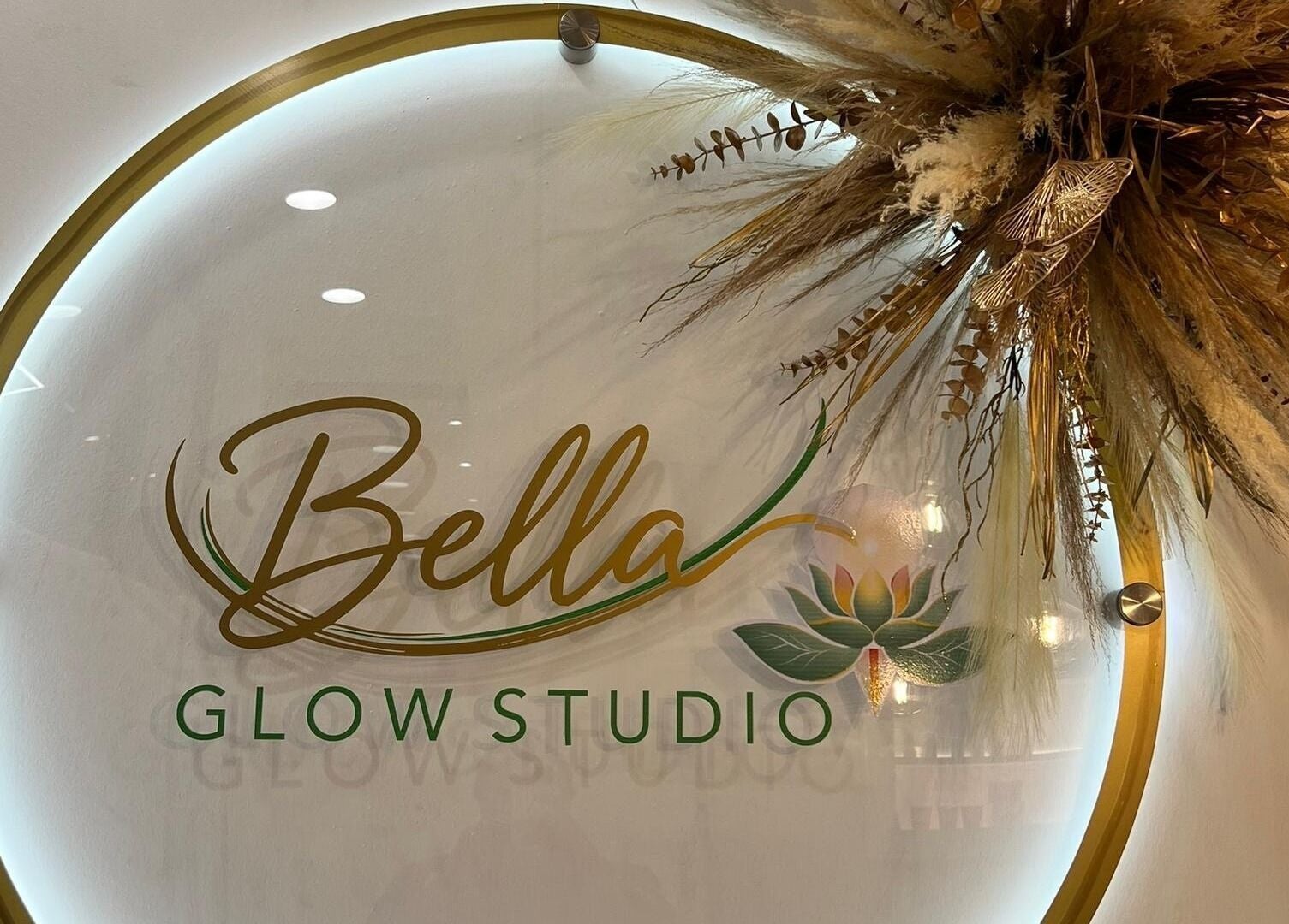 Elegant Bella Glow Studio sign with floral design in Windhoek, Khomas Region, NA.