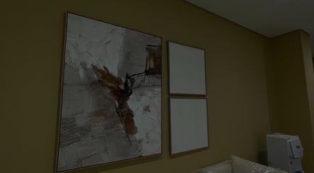 Abstract art adorns walls at Bella Glow Studio, Windhoek, Khomas Region, NA.