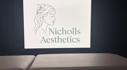 Nicholls Aesthetics logo at the reception area in Burton-on-trent, England, GB.