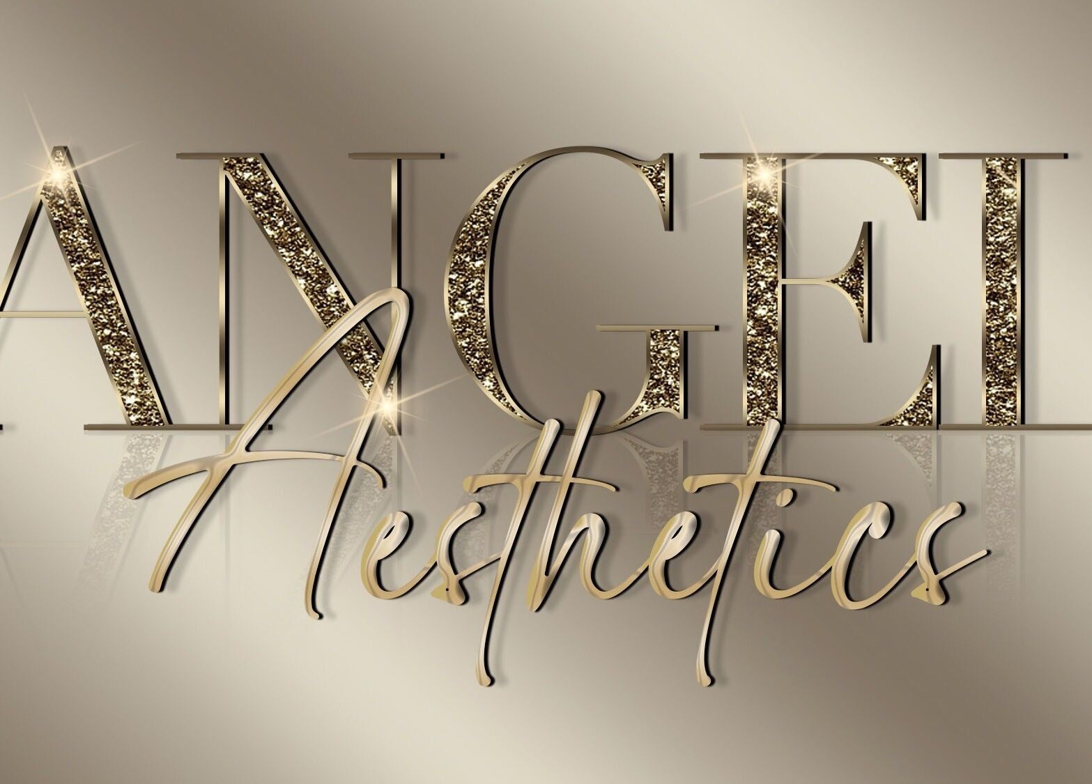 Glittering Angel Aesthetics logo, Lincoln England GB, elegant golden design.