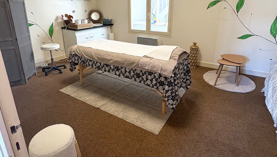 Salle de massage paisible à Anguille Amelie, Le Grand-pressigny, Centre-val De Loire, FR, avec décor naturel.