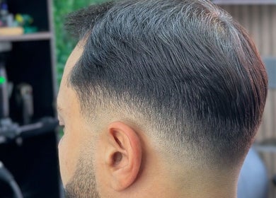 Close-up of a stylish fade haircut at Smartcut, Luton, England, GB.