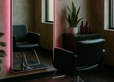 Салон Beauty Lab & Color Queen в Лодзь, уютное место с зеркалом и креслом.