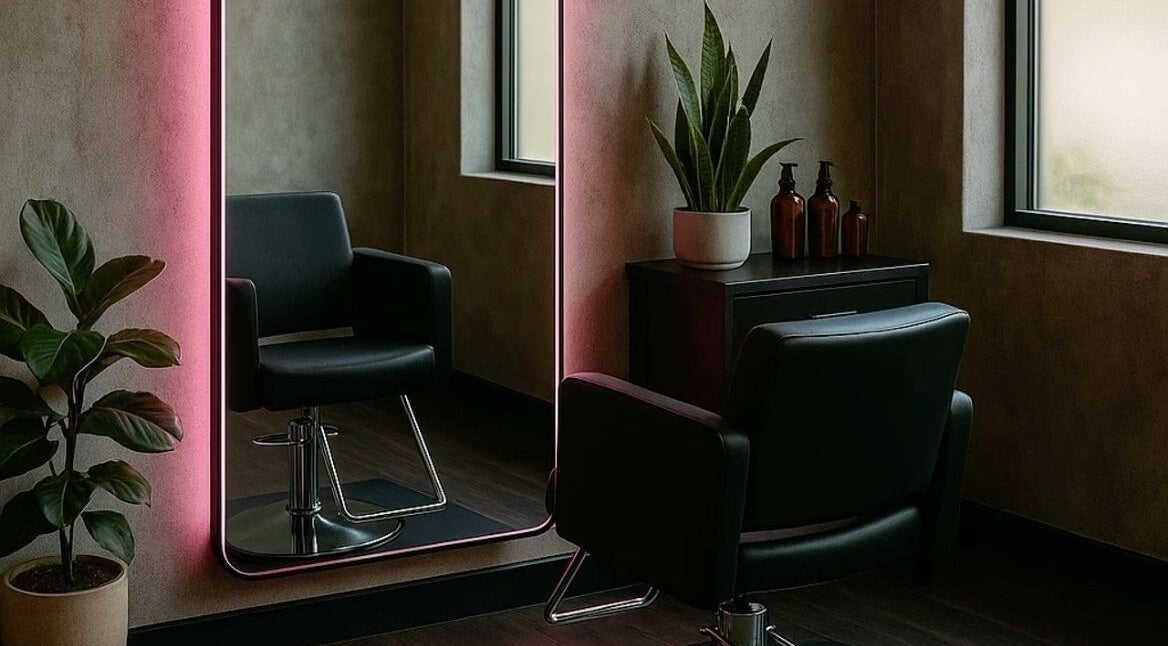 Салон Beauty Lab & Color Queen в Лодзь, уютное место с зеркалом и креслом.