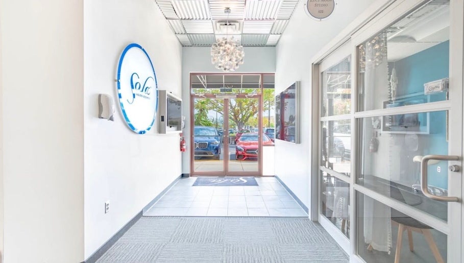 Bright modern entrance of UBS Nails – Ukrainian Beauty Studio in Sarasota, United States, US.