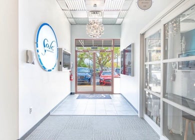 Bright modern entrance of UBS Nails – Ukrainian Beauty Studio in Sarasota, United States, US.