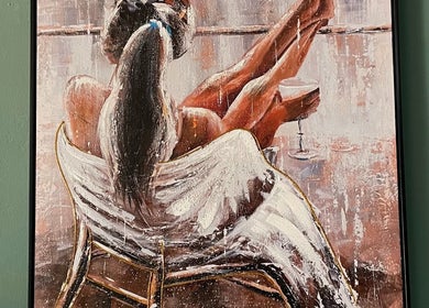 Elegant painting of a woman relaxing in Oasis of Elegance, Lusaka, Lusaka Province, ZM with a drink.