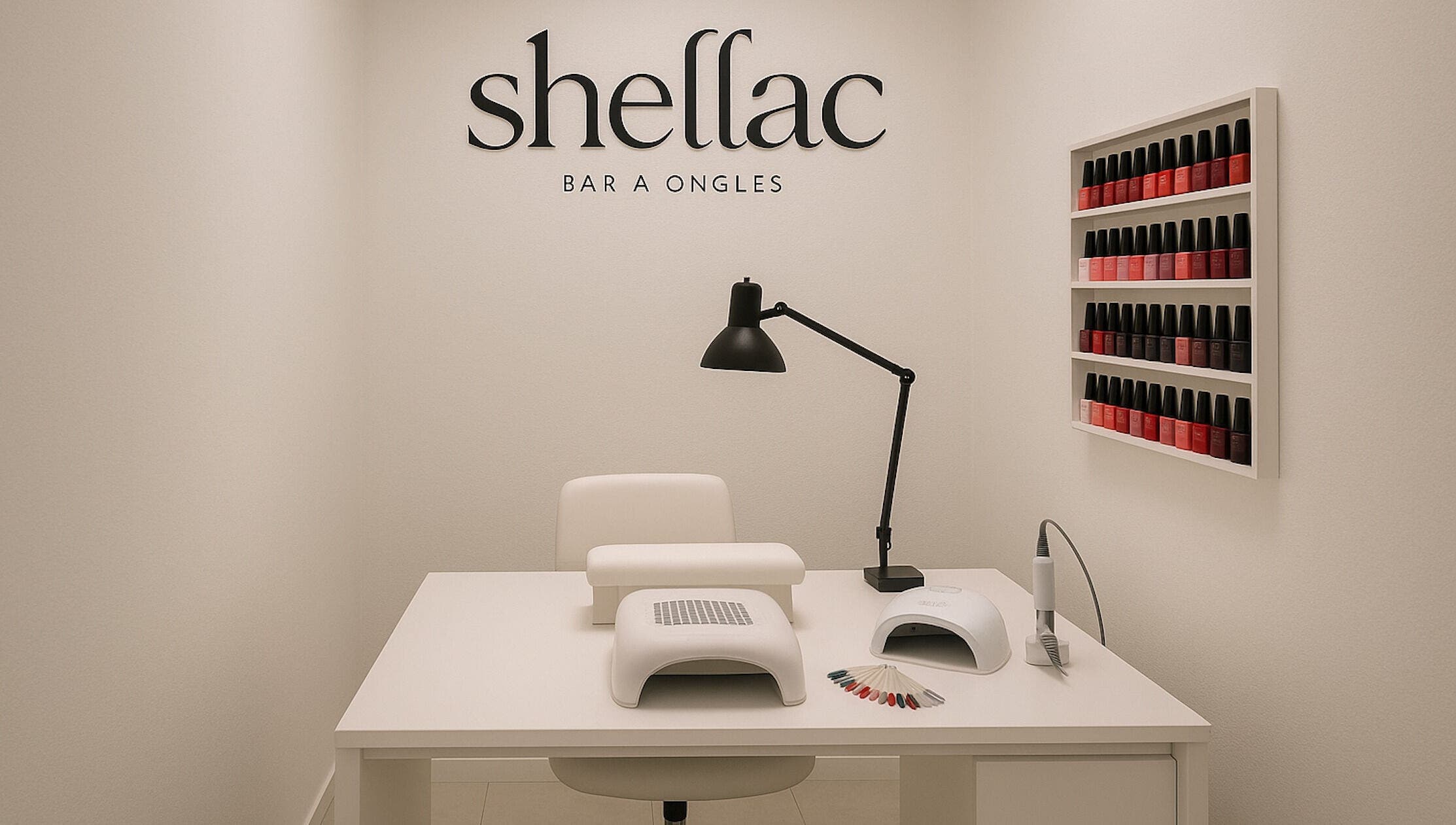 Elegant nail studio at Shellac, Casablanca, Région Casablanca-Settat, MA showcasing modern manicure setup.