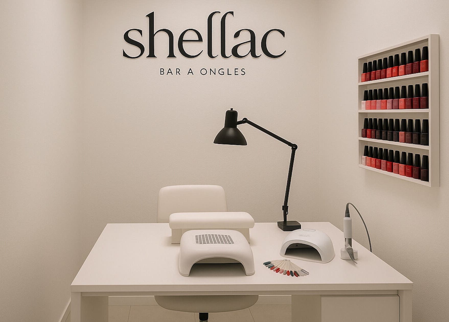 Elegant nail studio at Shellac, Casablanca, Région Casablanca-Settat, MA showcasing modern manicure setup.