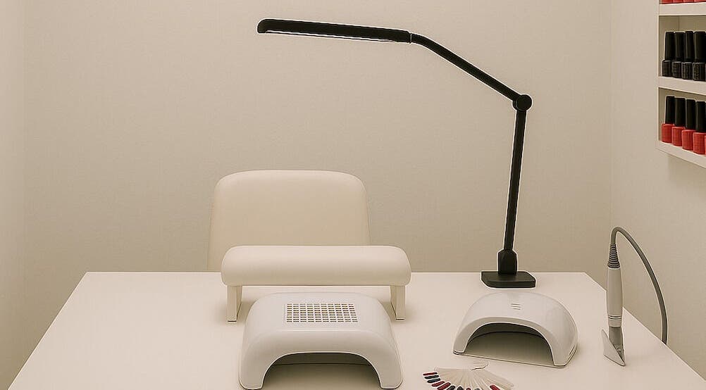 Shellac nail station featuring tools and polish in Casablanca, Région Casablanca-Settat, MA.