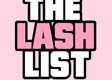 Logo van The Lash List in Den Haag, Zuid-holland, NL, met roze en witte letters op een roze achtergrond.