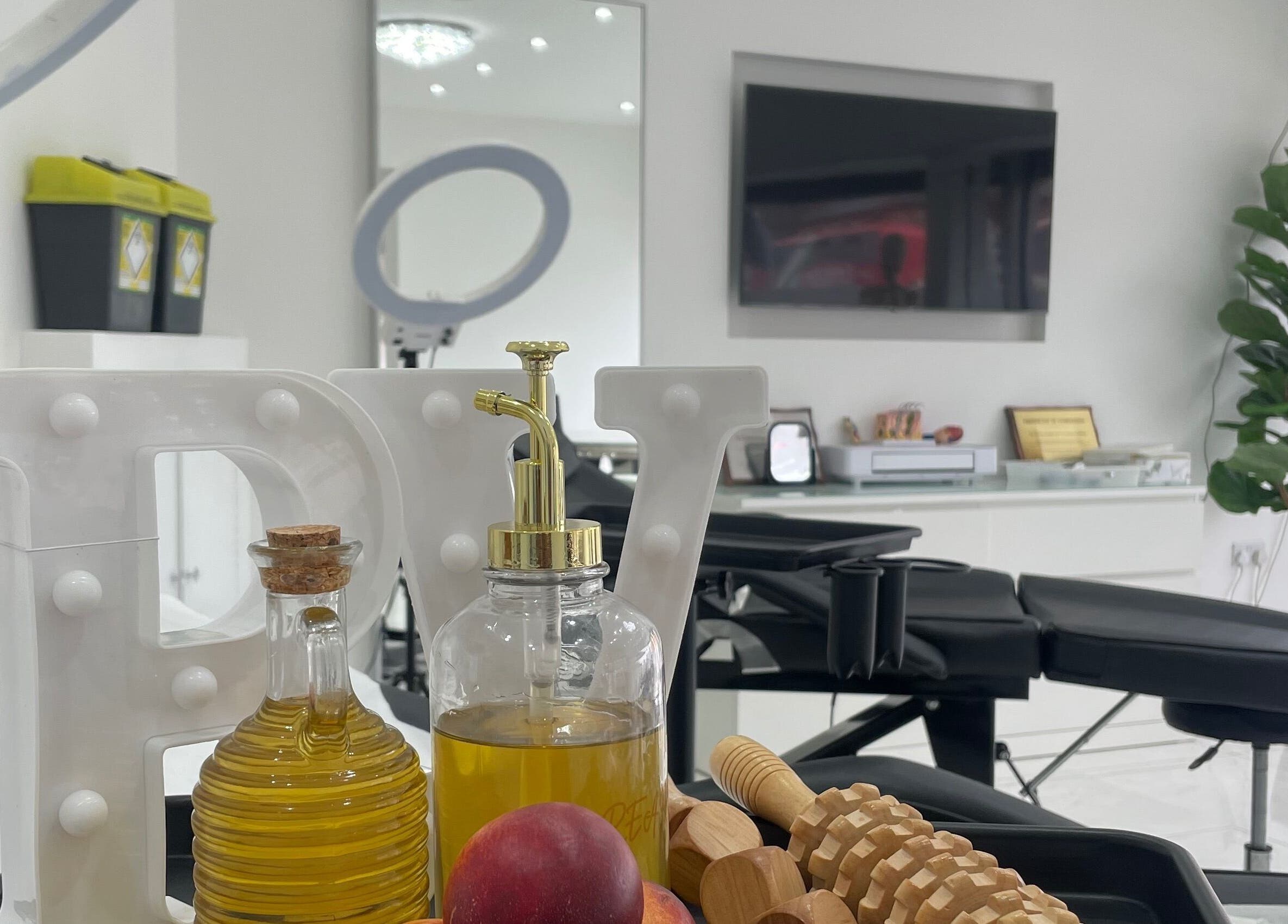 Elegant spa products at Rearview Body in Birmingham, England, GB, showcasing a serene wellness environment.