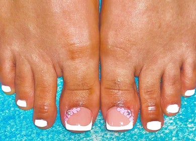 Floral design pedicure at Halo & Hue - Beauty Studio, Valencia, Sangre Grande Regional Corporation, TT.