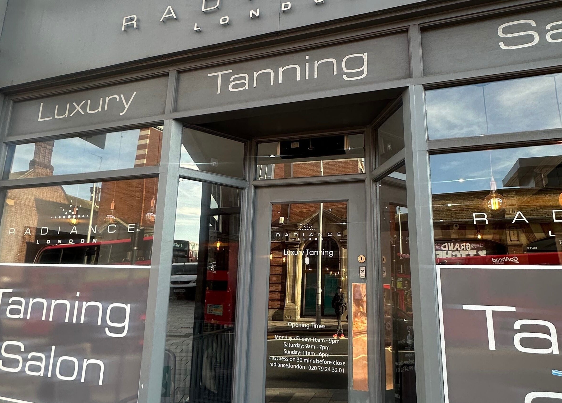 Front view of My way beauty salon, tanning service in London, England, GB. Modern and inviting entrance.